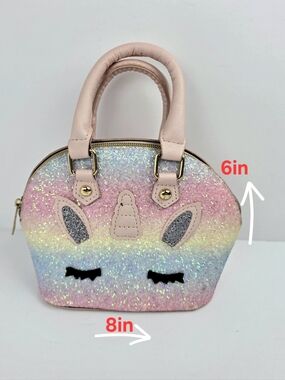 Girls Unicorn Glitter Handbag Kids Purse Small Pink Rainbow Bag 8in Cute